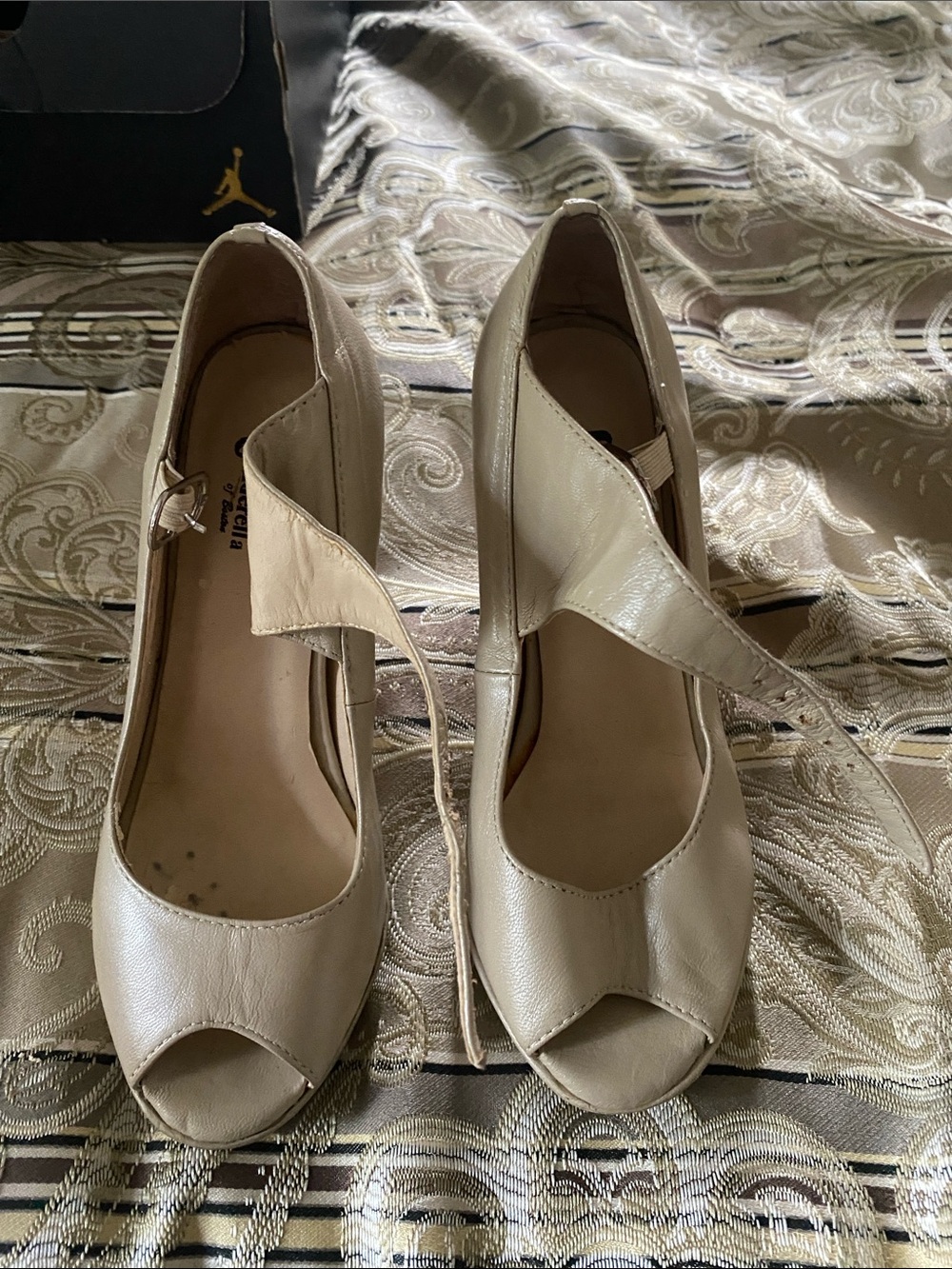 Cream Peep-Toe Ankle-Strap Heels